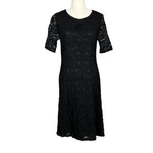 Talbots Womens Lace Short Sleeve Sheath Dress Black Sheer Sleeves Stretch size 6